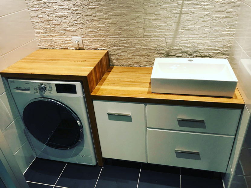Vannitoamööbel tammest tasapinnaga. Pesukorv + 2 sahtlit